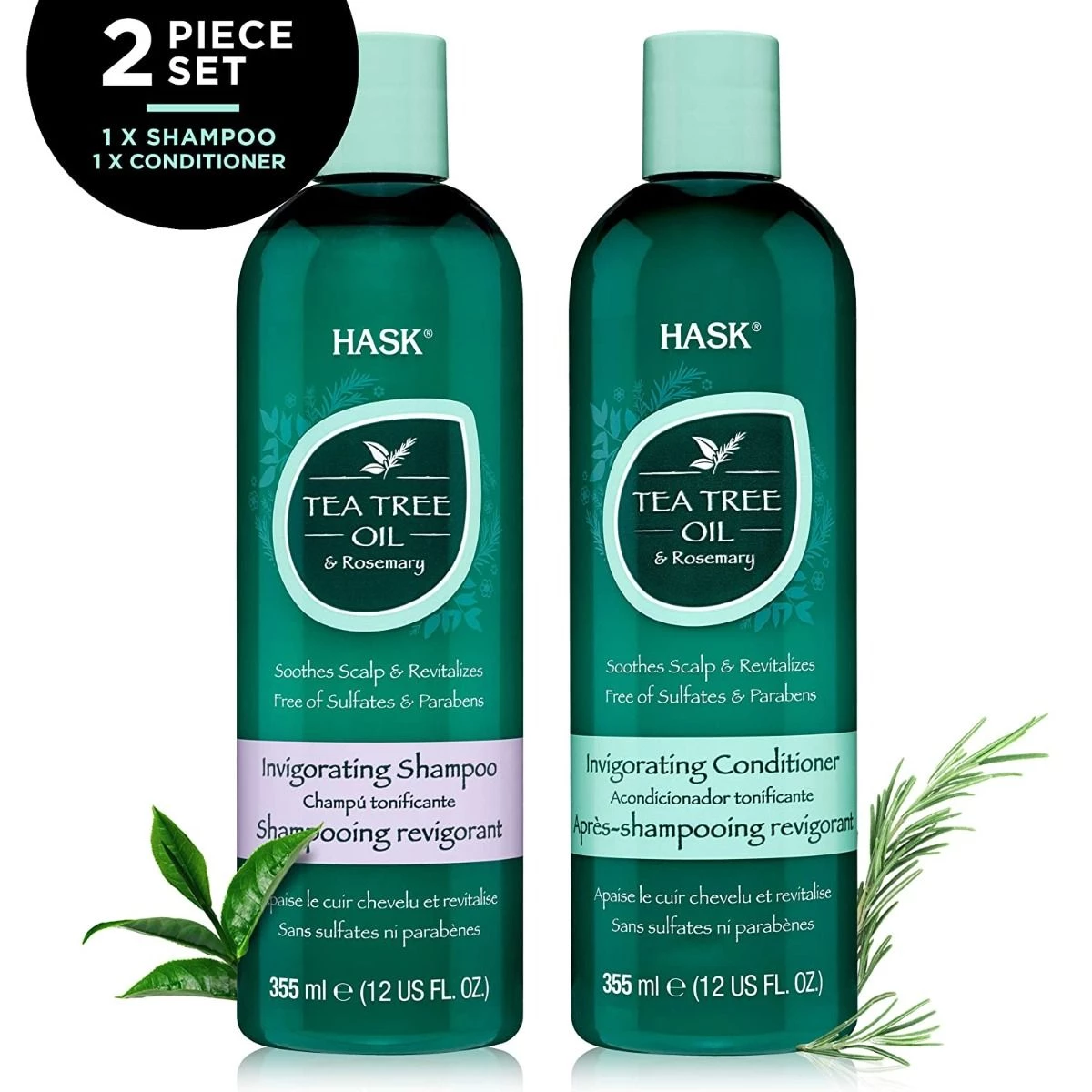 1636899025306247737-1200x1200 HASK TEA TREE OIL & ROSEMARY Shampoo + Conditioner 355ml - الصورة 1