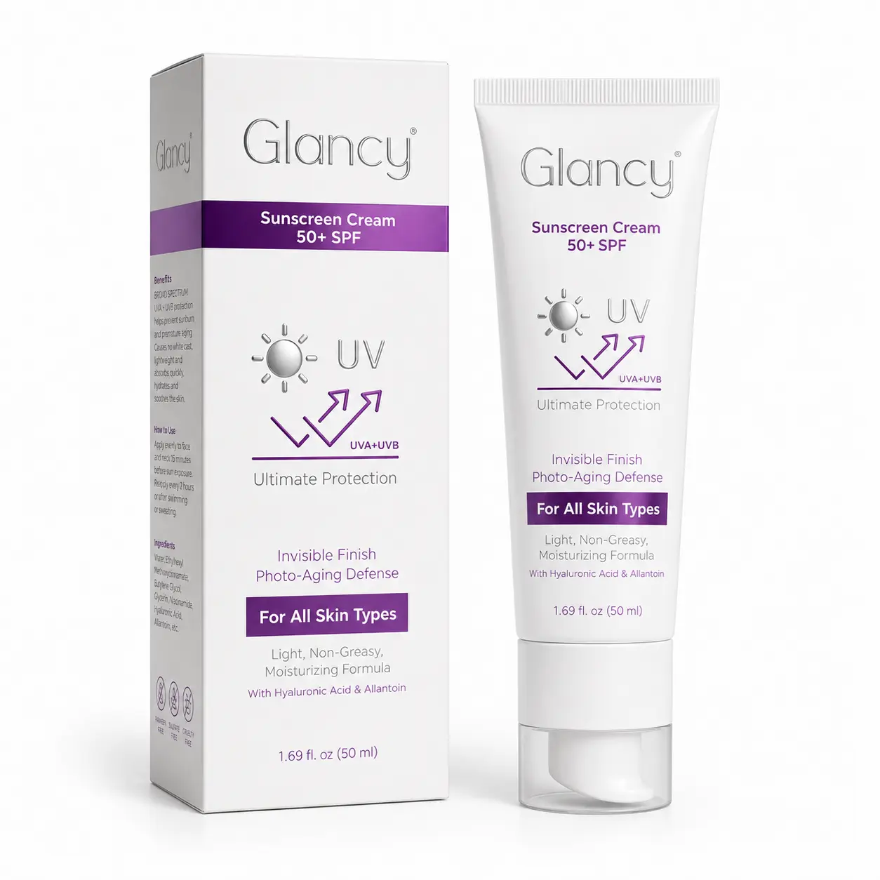 37241C1A-7475-4B23-821F-F84327ECB72D GLANCY SUNSCREEN CREAM SPF50+ 50ML - الصورة 1